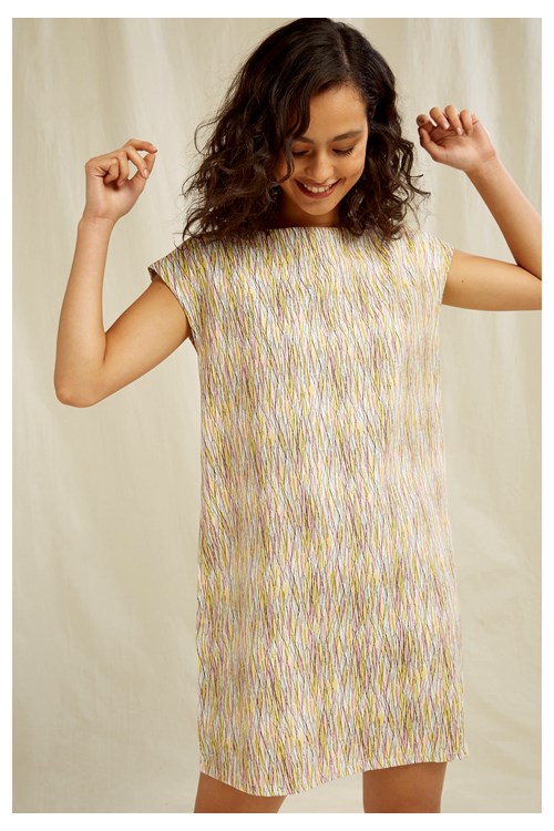 Robe courte motifs jaune et rose en tencel - Rohina
