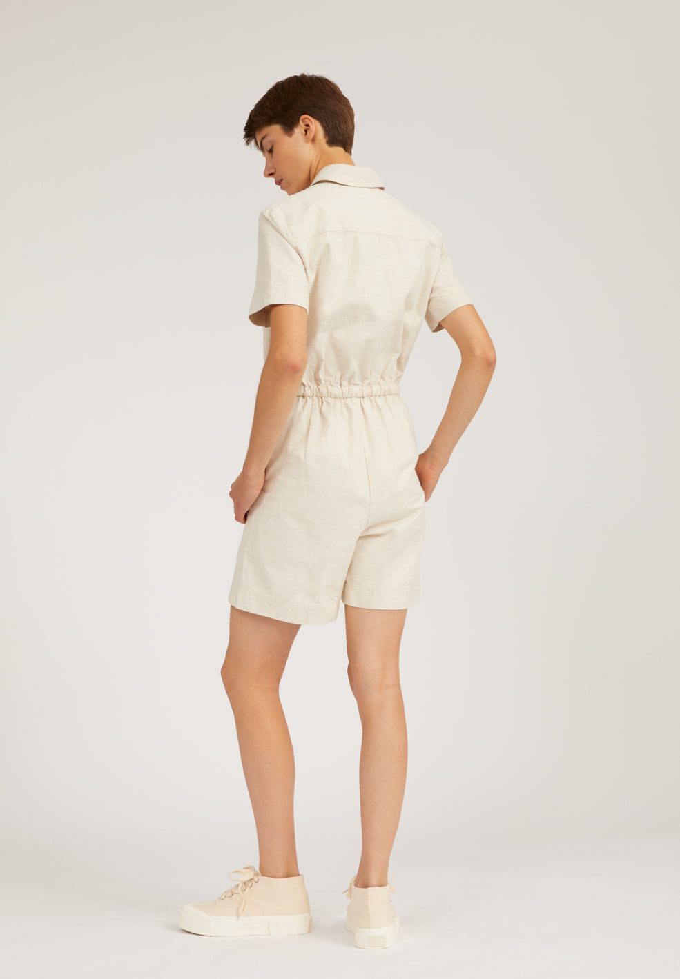 Combi-short écru en coton bio et lin non teinté - ROMPAA UNDYED