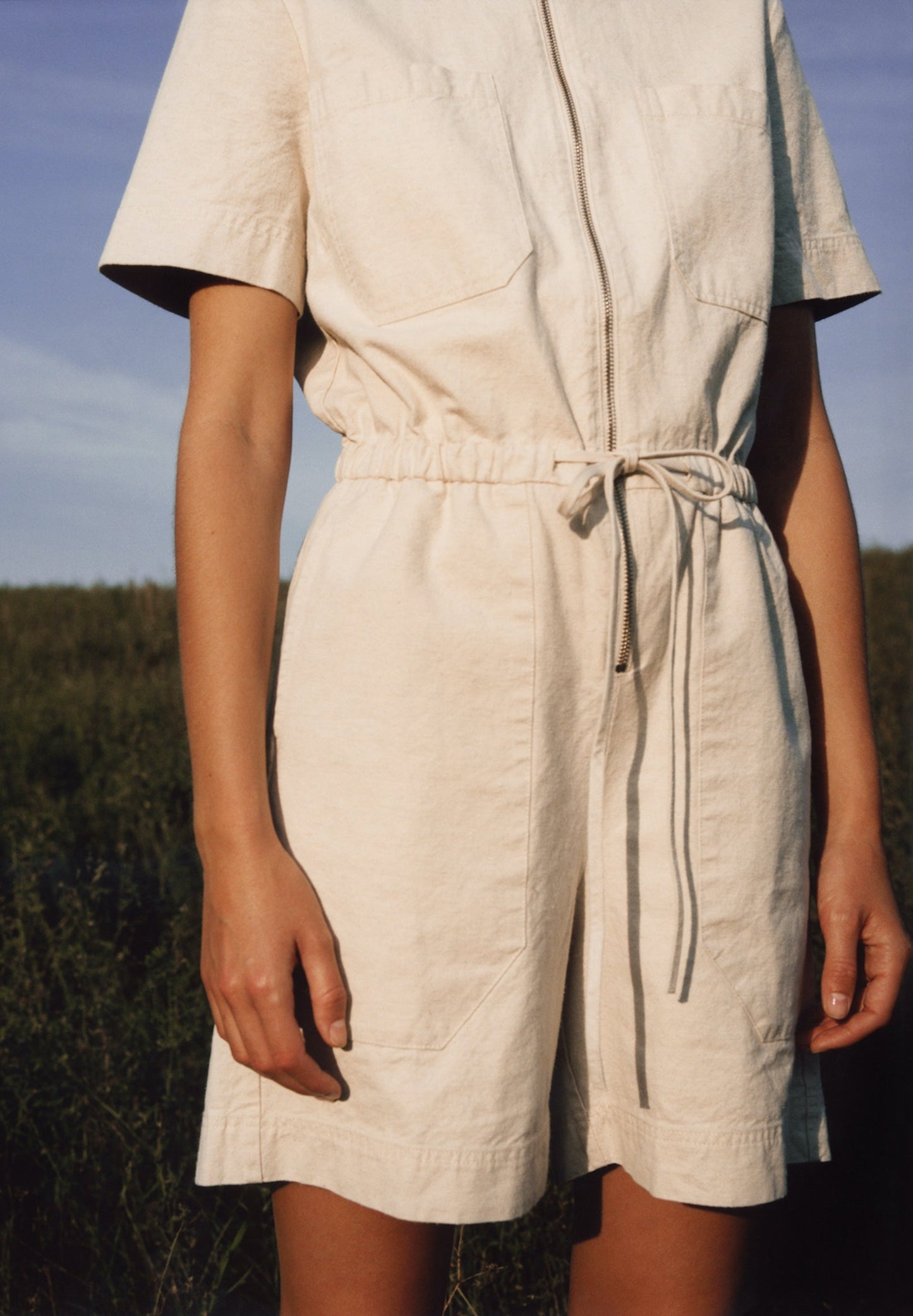 Combi-short écru en coton bio et lin non teinté - ROMPAA UNDYED