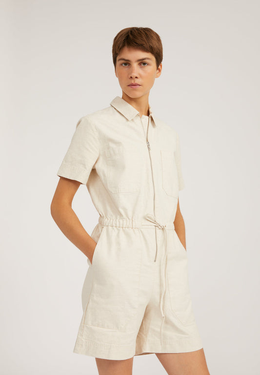 Combi-short écru en coton bio et lin non teinté - ROMPAA UNDYED
