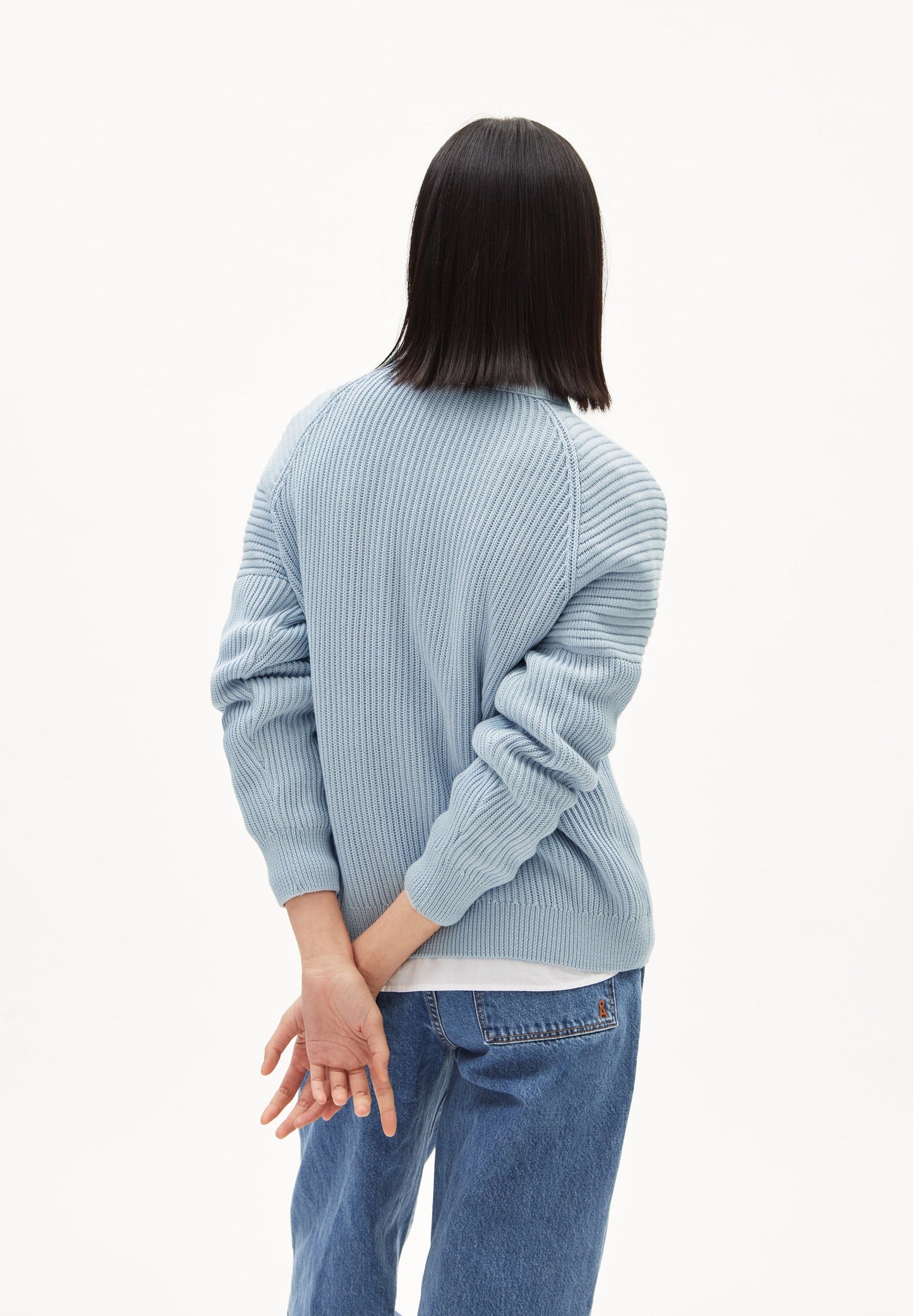 Pull col zippé bleu ciel en coton bio - ronyiaas morning sky
