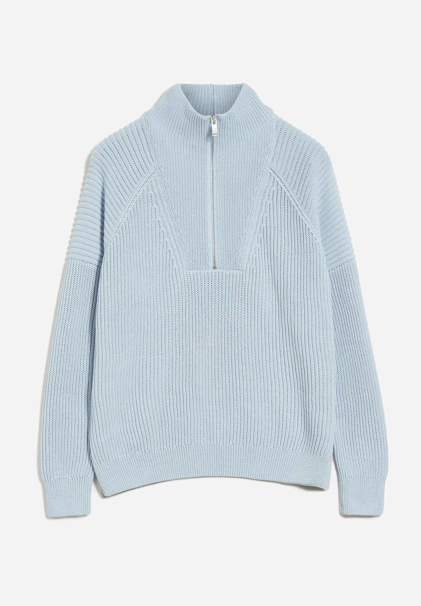 Pull col zippé bleu ciel en coton bio - ronyiaas morning sky