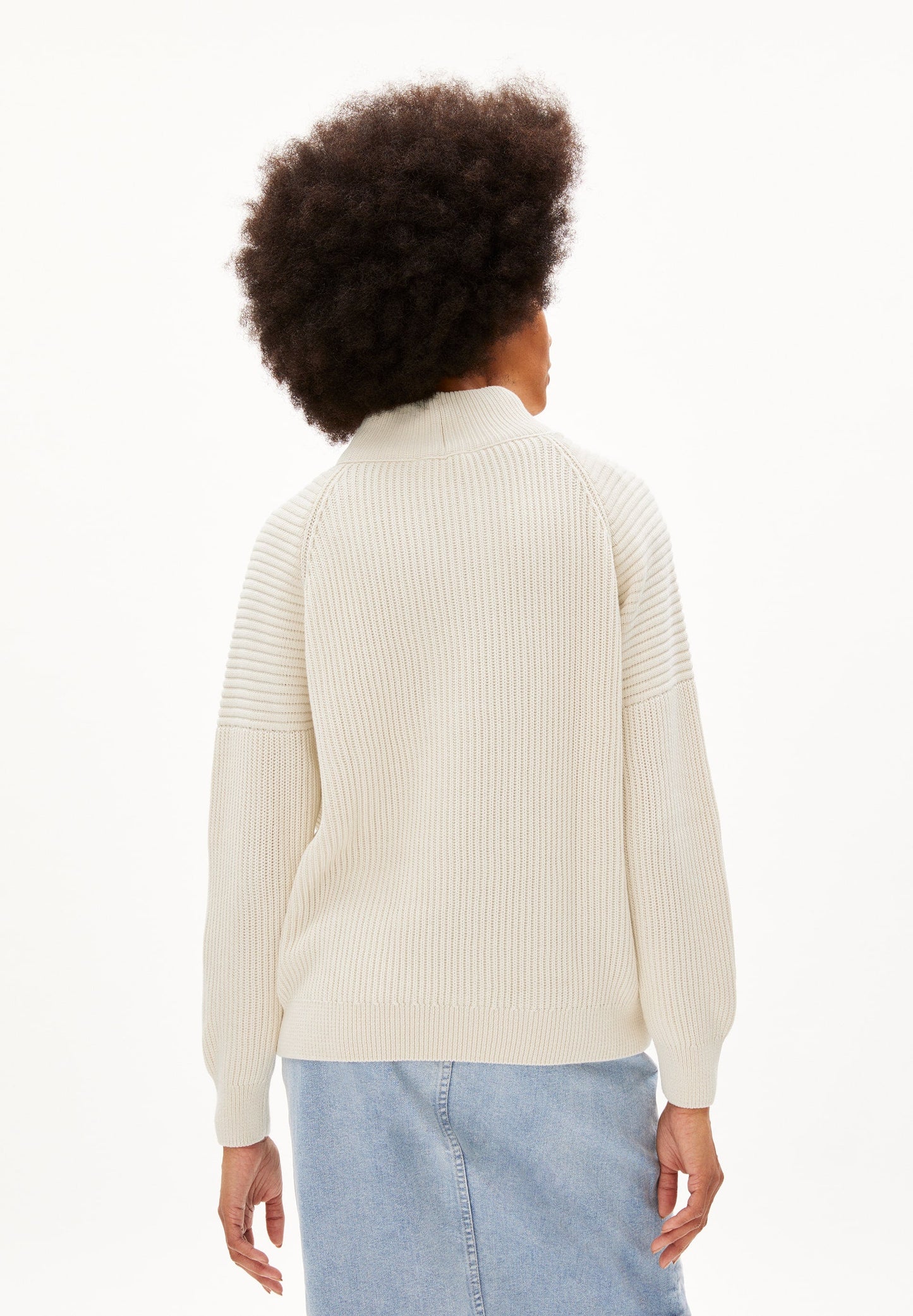 Pull col zippé écru en coton bio non teinté - ronyiaas undyed
