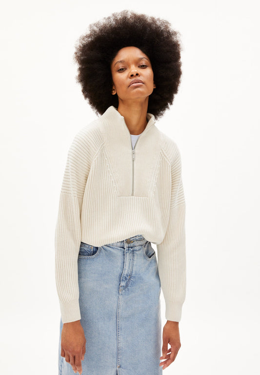 Pull col zippé écru en coton bio non teinté - ronyiaas undyed