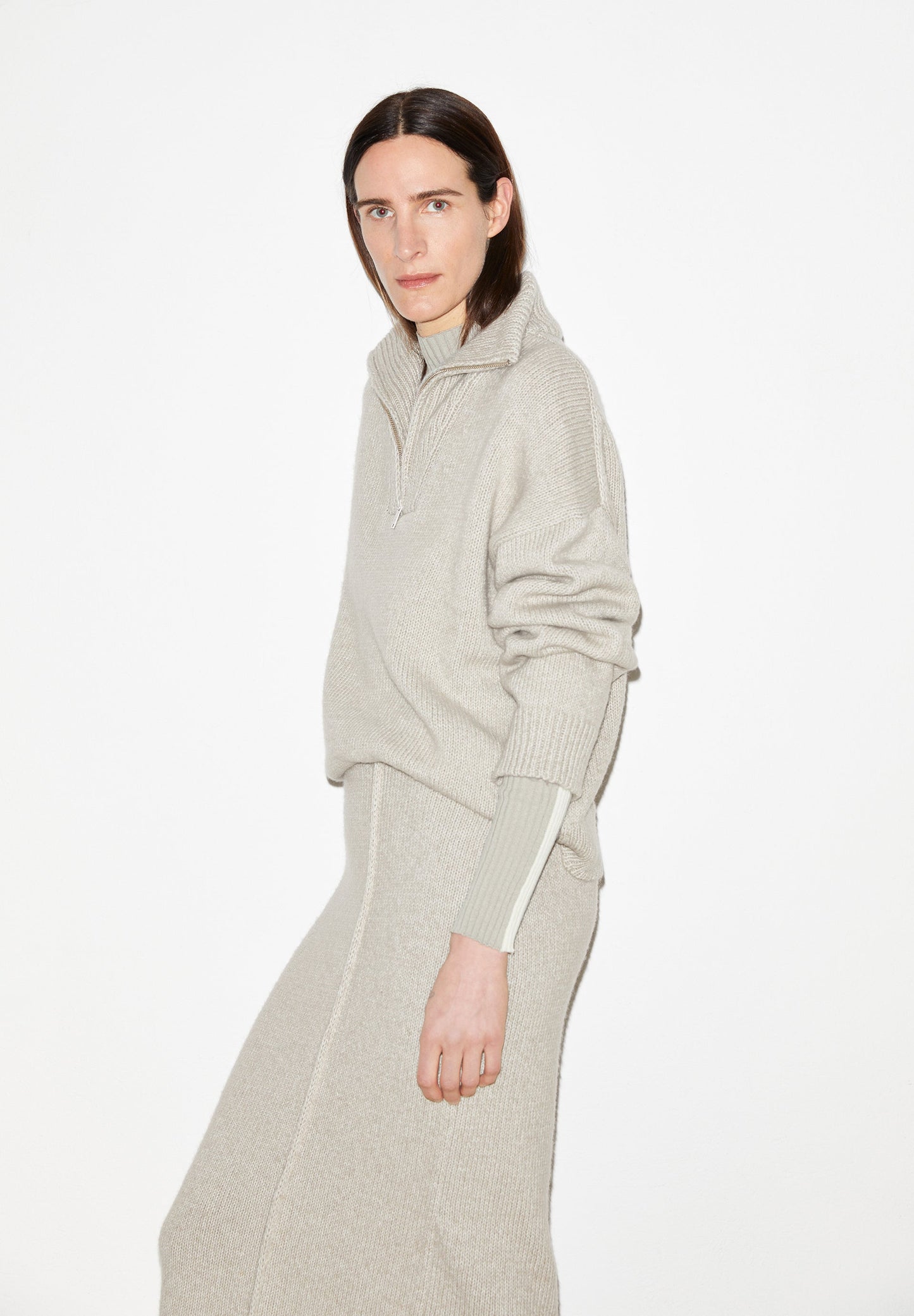 Pull col zippé en coton et laine bio | Beige "ronyaas soft sand stone"