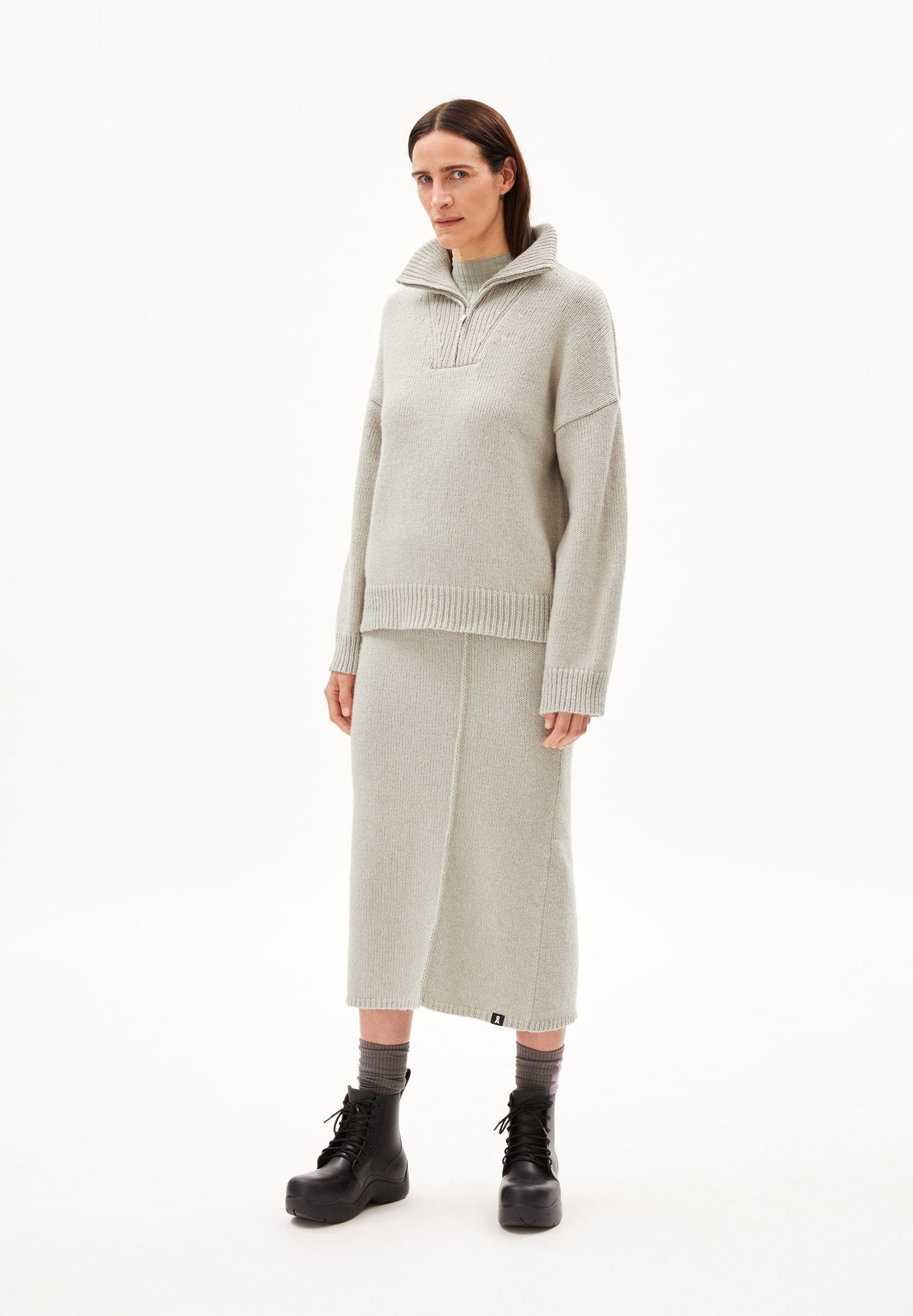 Pull col zippé en coton et laine bio | Beige "ronyaas soft sand stone"