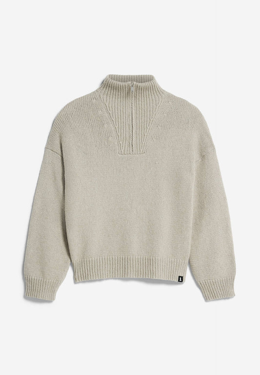 Pull col zippé en coton et laine bio | Beige "ronyaas soft sand stone"