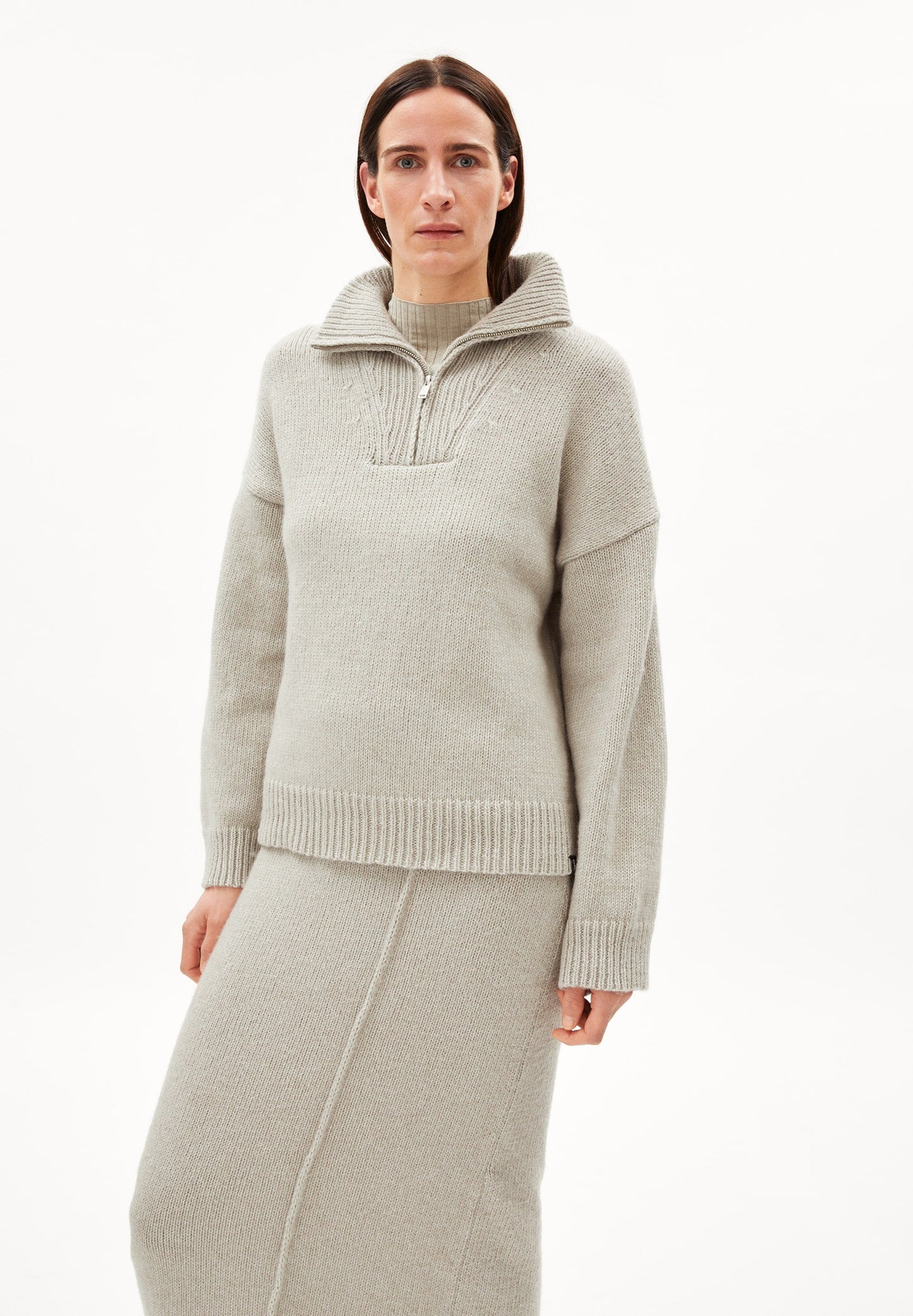 Pull col zippé en coton et laine bio | Beige "ronyaas soft sand stone"