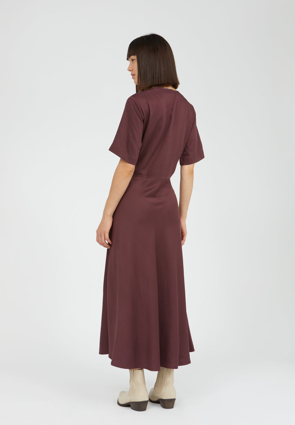 Robe longue col v aubergine en lenzing - ROSAMAARY