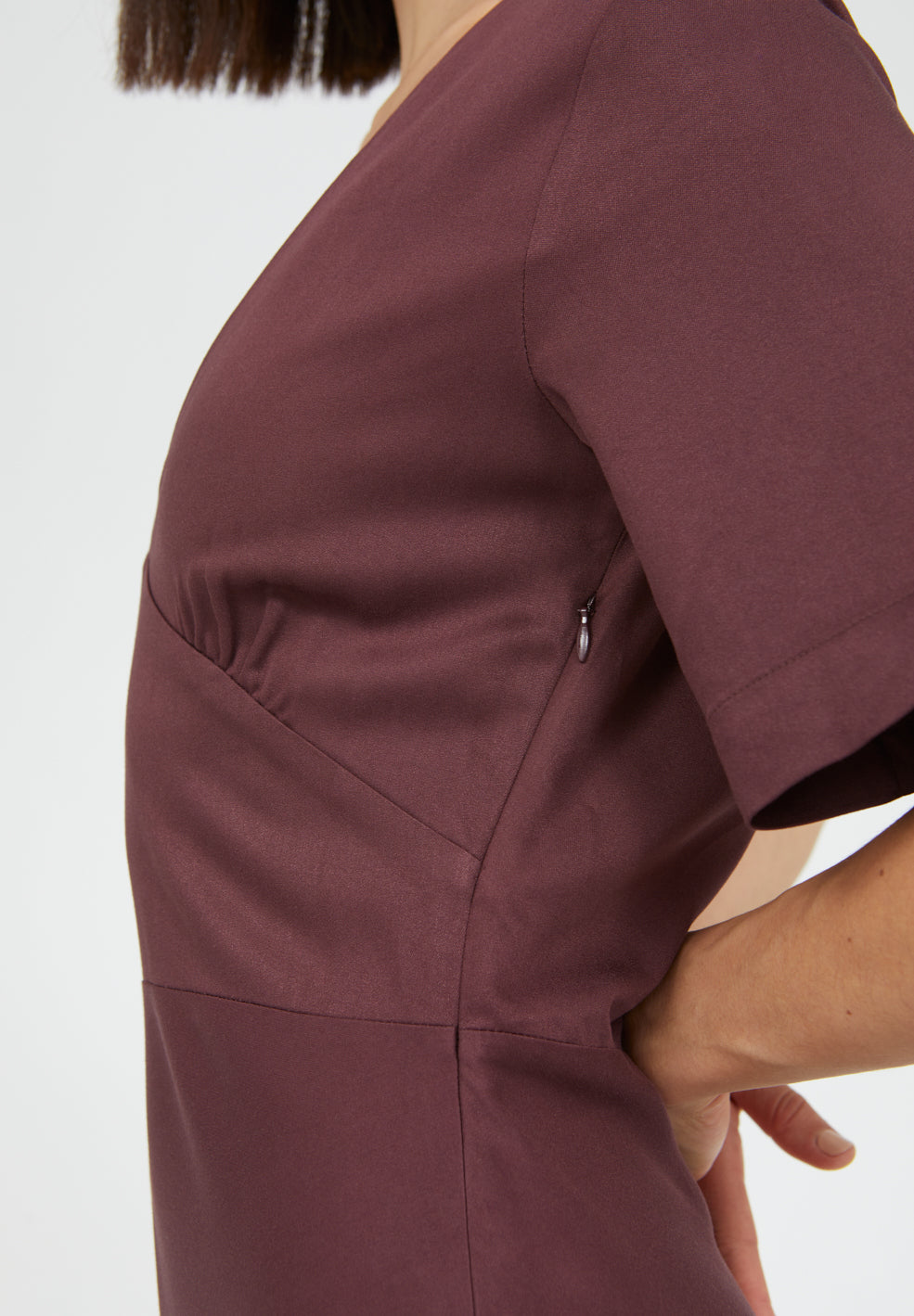 Robe longue col v aubergine en lenzing - ROSAMAARY