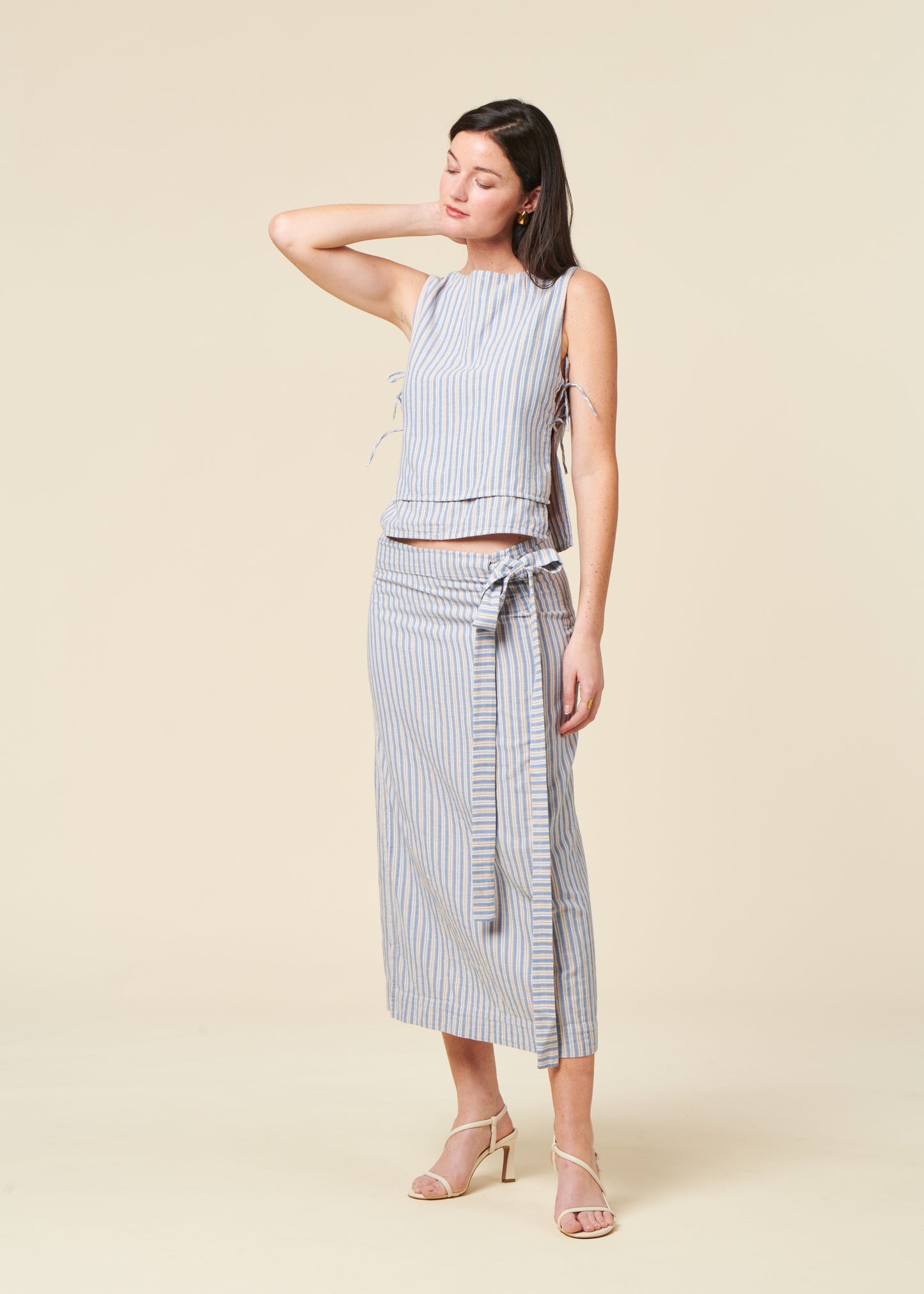 Jupe portefeuille en coton bio | rayé "Wrap skirt - multi stripe"