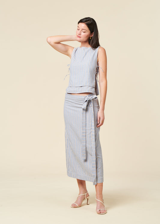 Jupe portefeuille en coton bio | rayé "Wrap skirt - multi stripe"