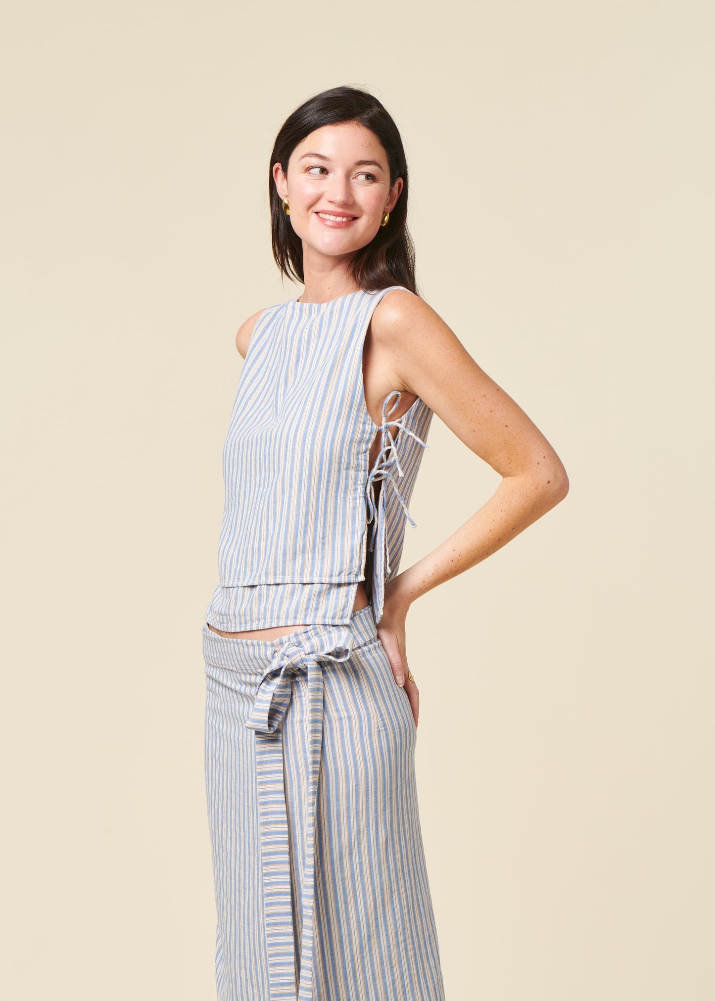 Jupe portefeuille en coton bio | rayé "Wrap skirt - multi stripe"
