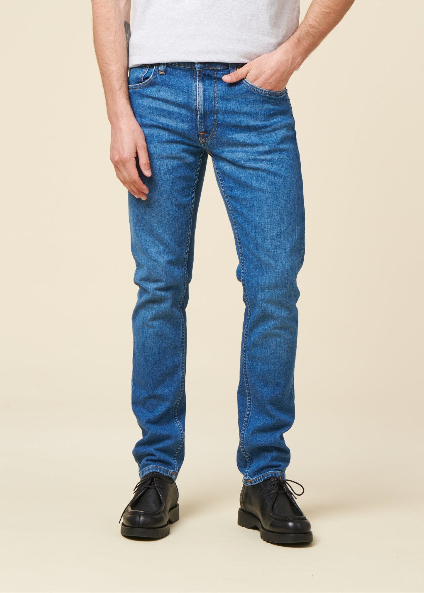 Jean slim en coton bio | bleu "lean dean broken spirit"