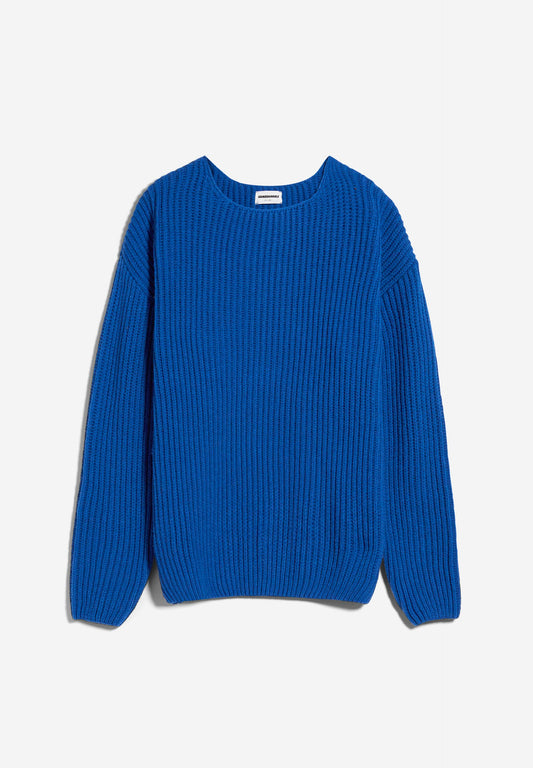 Pull ample bleu klein en laine bio et recyclée - saadi solid dynamo blue