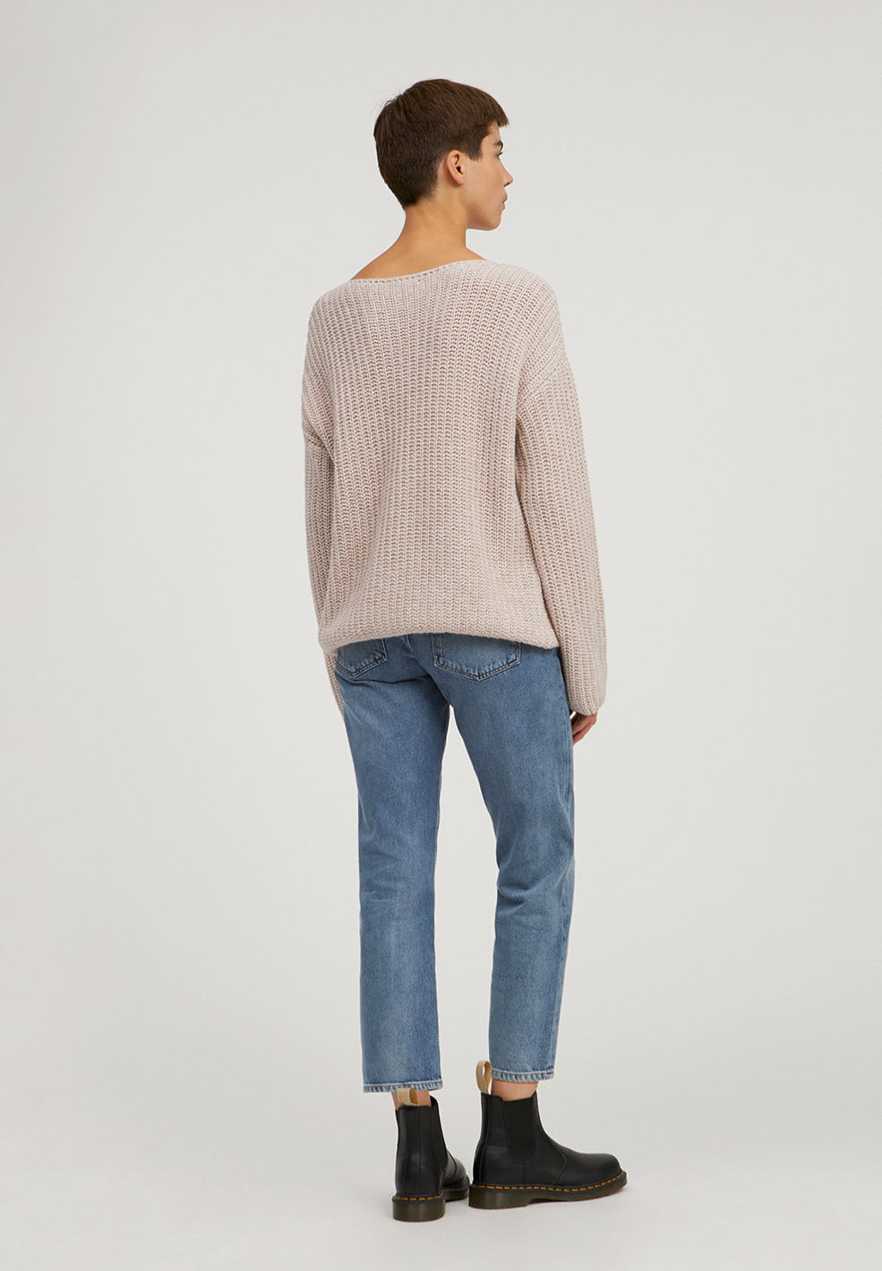 Pull ample en maille beige en coton bio et laine bio - Saadie