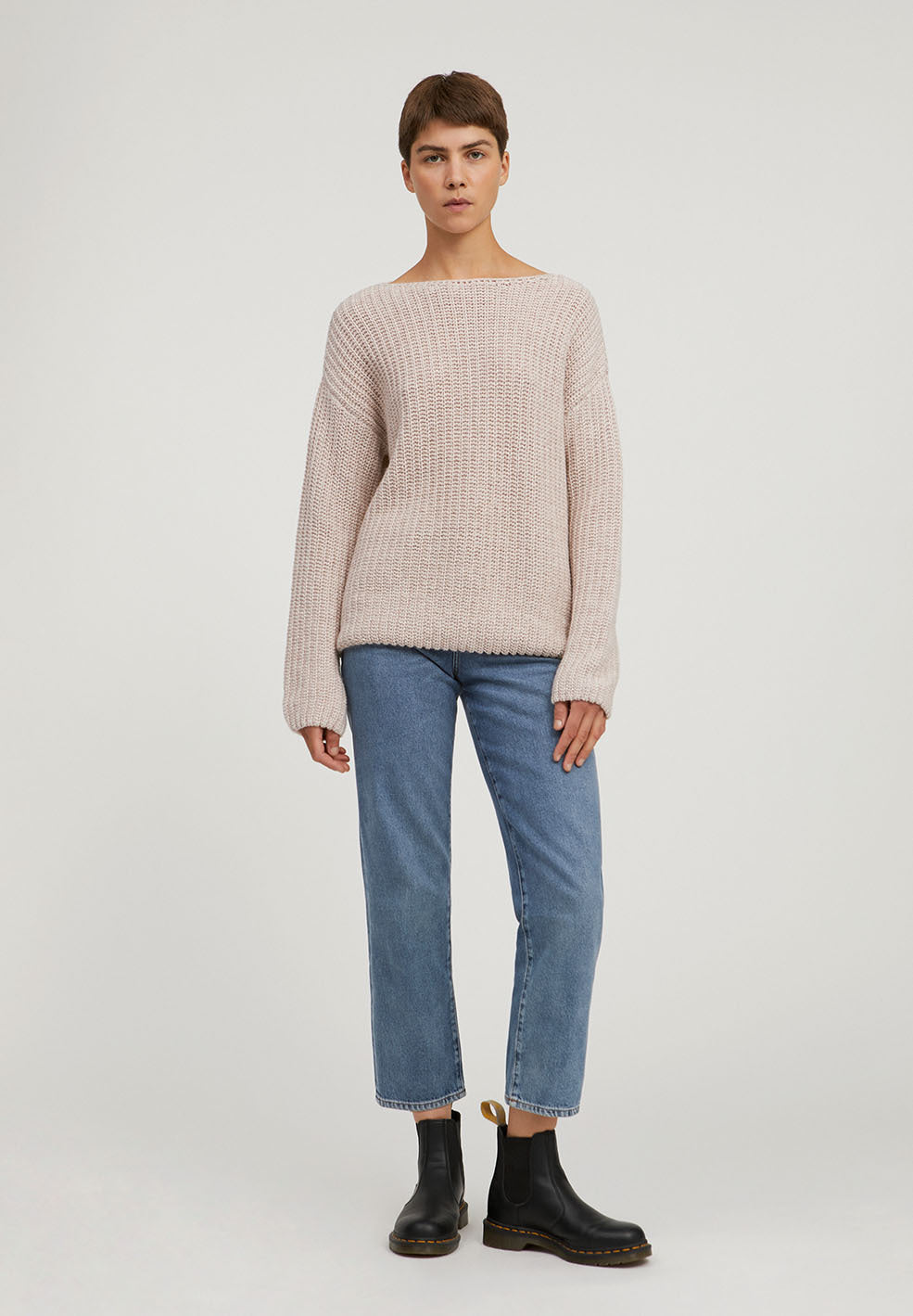 Pull ample en maille beige en coton bio et laine bio - Saadie