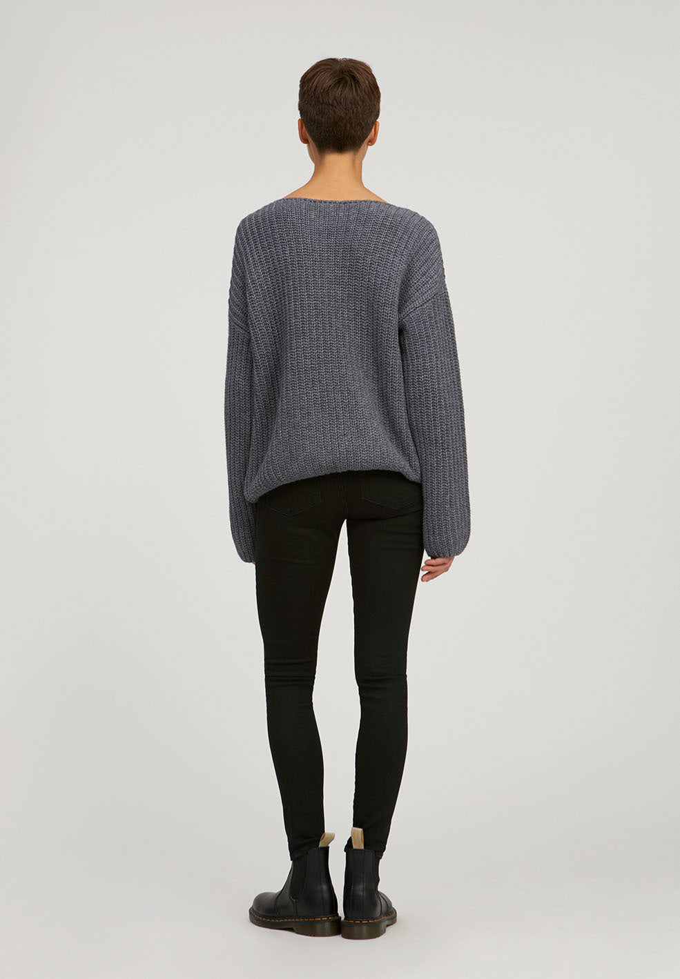 Pull ample en maille gris en coton et laine bio - saadie