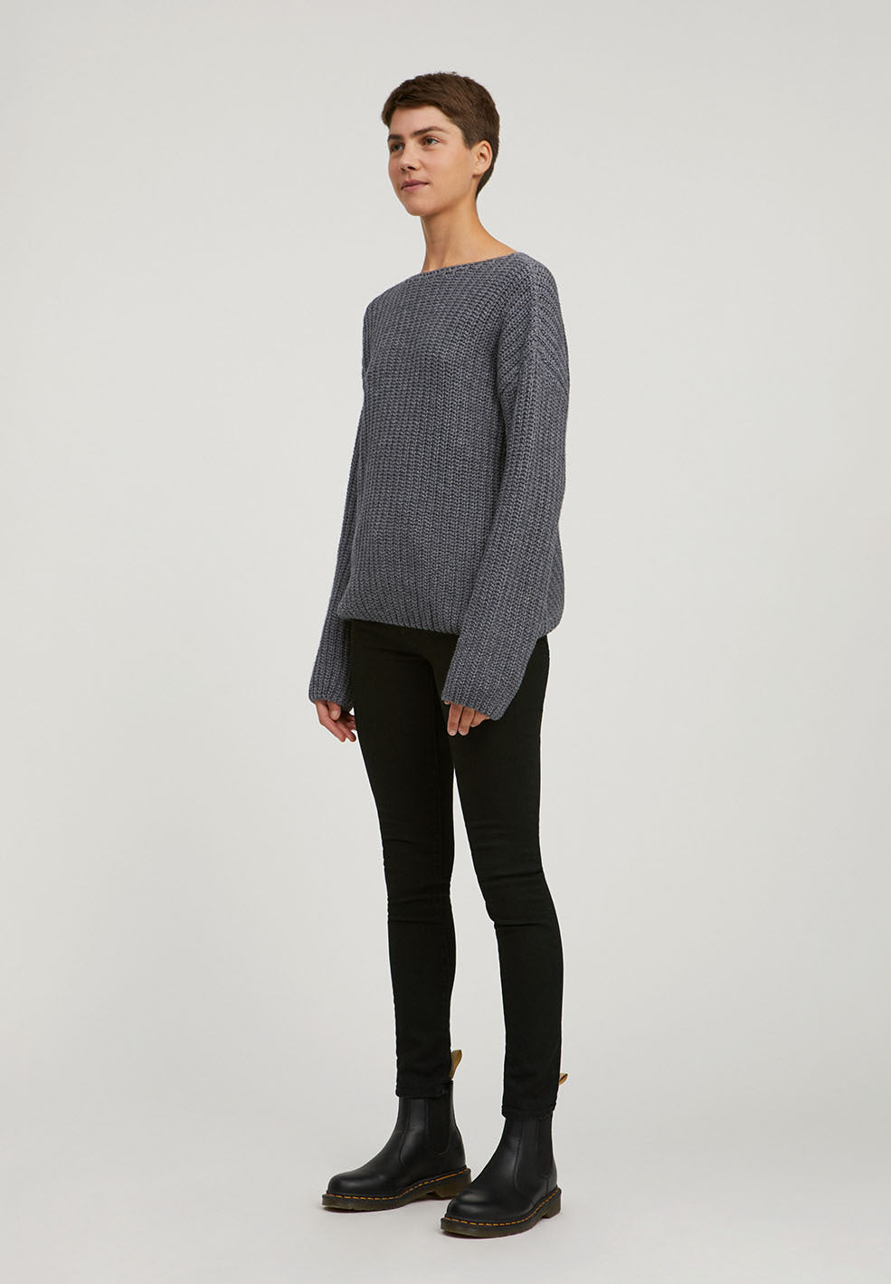 Pull ample en maille gris en coton et laine bio - saadie