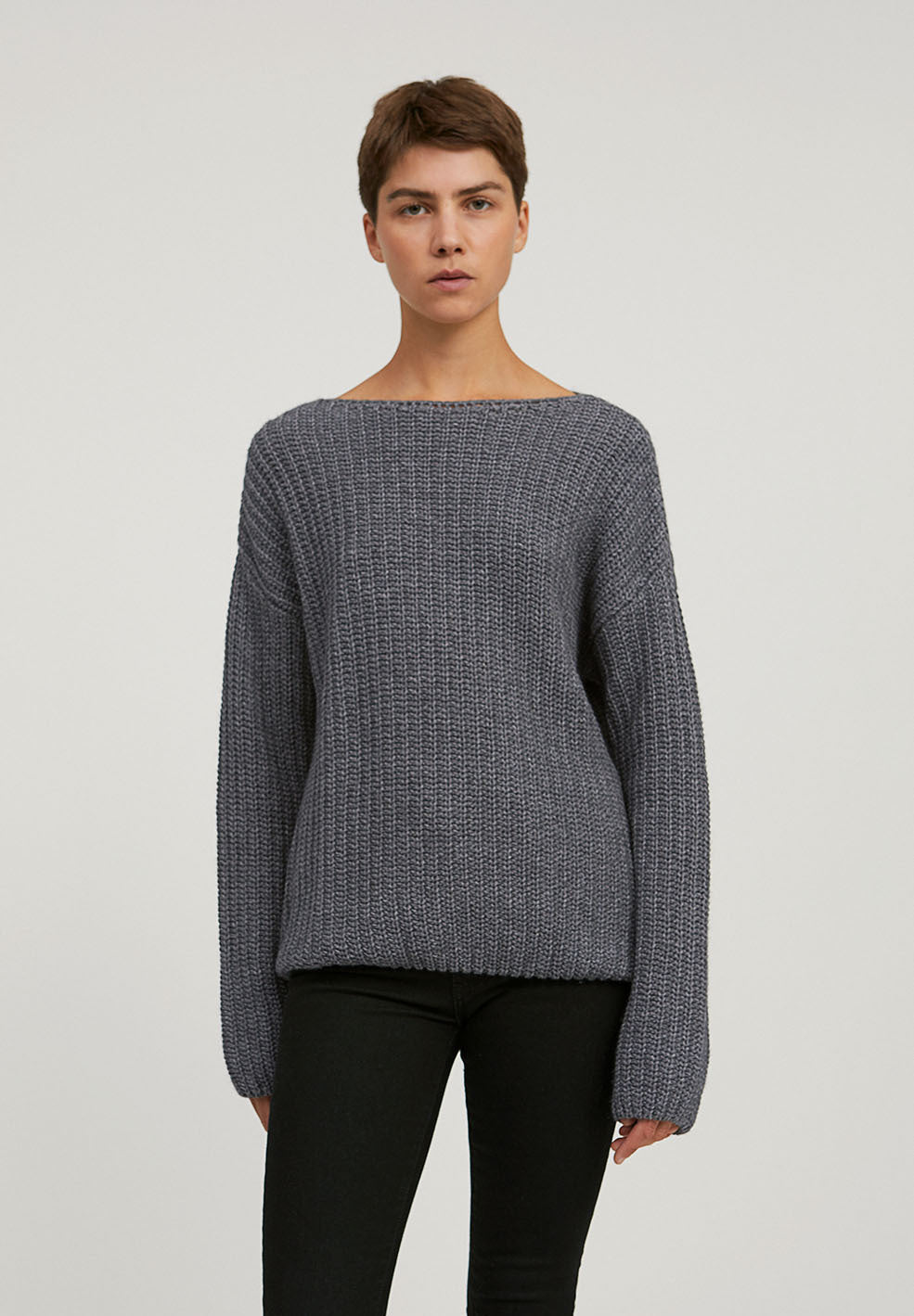Pull ample en maille gris en coton et laine bio - saadie