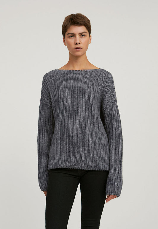 Pull ample en maille gris en coton et laine bio - saadie