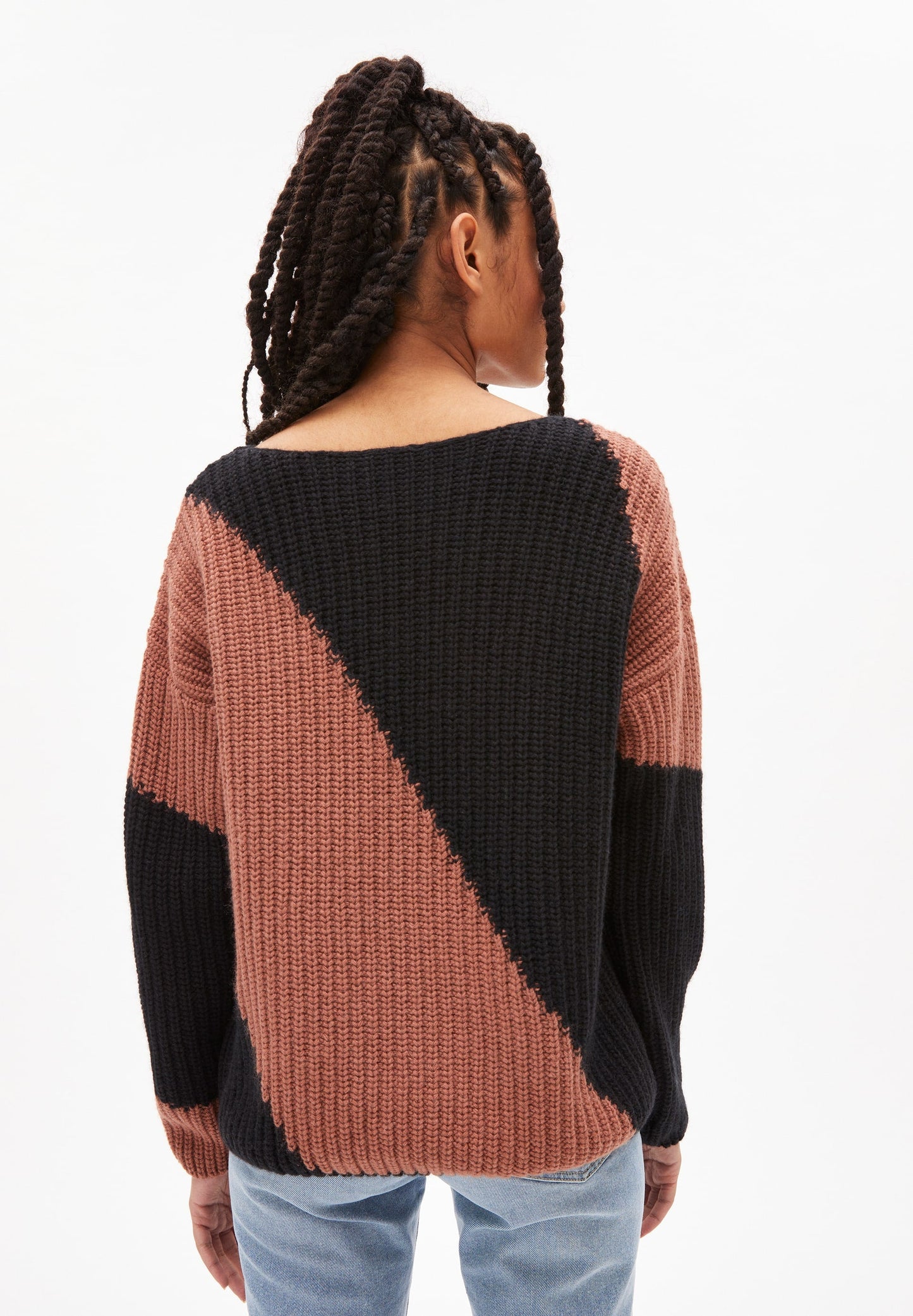 Pull maille bicolore en laine et coton bio - saadie striped copper glow-black
