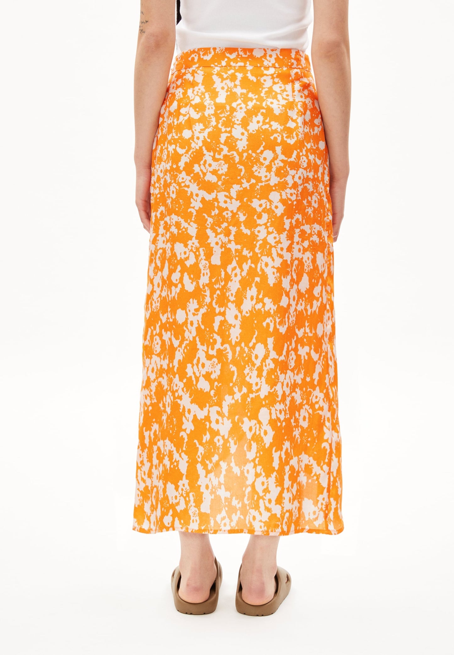 Jupe longue orange à motifs en tencel - saalanja mangorange