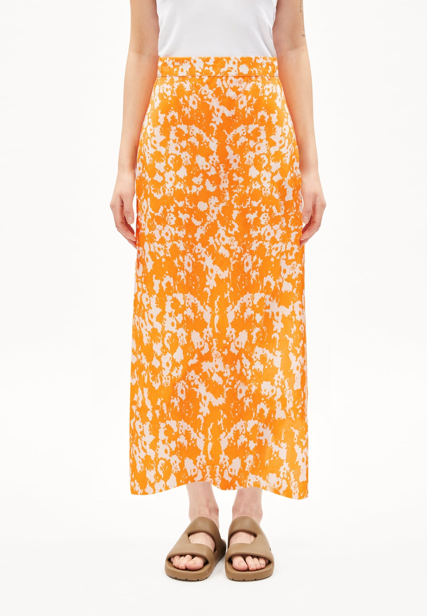 Jupe longue orange à motifs en tencel - saalanja mangorange