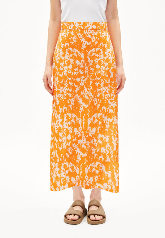 Jupe longue orange à motifs en tencel - saalanja mangorange