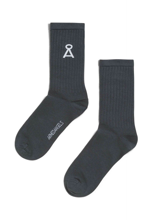 Chaussettes anthracites en coton bio et polyamide recyclé - SAAMU acid black