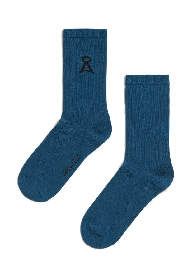 Chaussettes indigo en coton bio et matière recyclé - SAAMU dark indigo