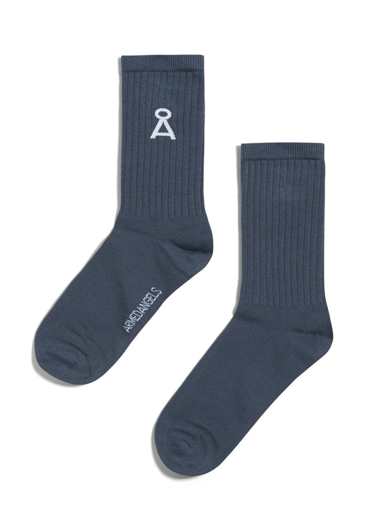 Chaussettes bleues grises en coton bio et recyclé - SAAMU indigo