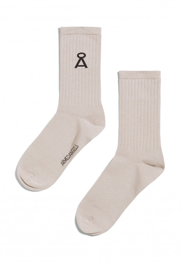 Chaussettes beiges en coton bio et recyclé - SAAMU light desert