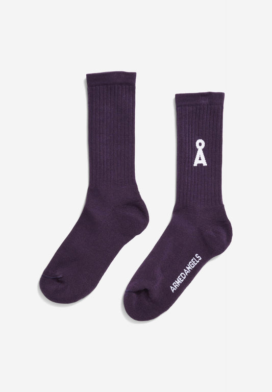 Chaussettes en coton bio et matière recyclée | violet "saamus bold blue ash"