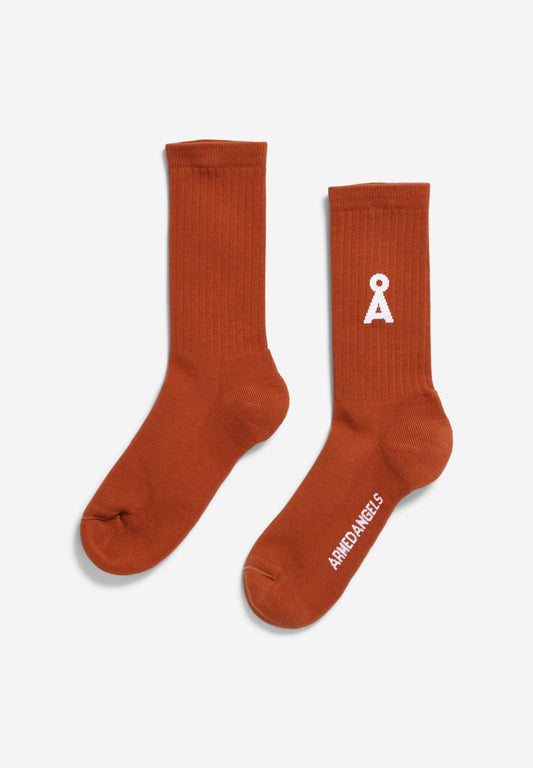 Chaussettes en coton bio et matière recyclée | rouge "saamus bold dark amber"
