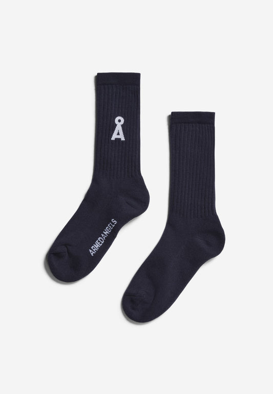Chaussettes en coton bio et matière recyclée | marine "saamu bold night sky"