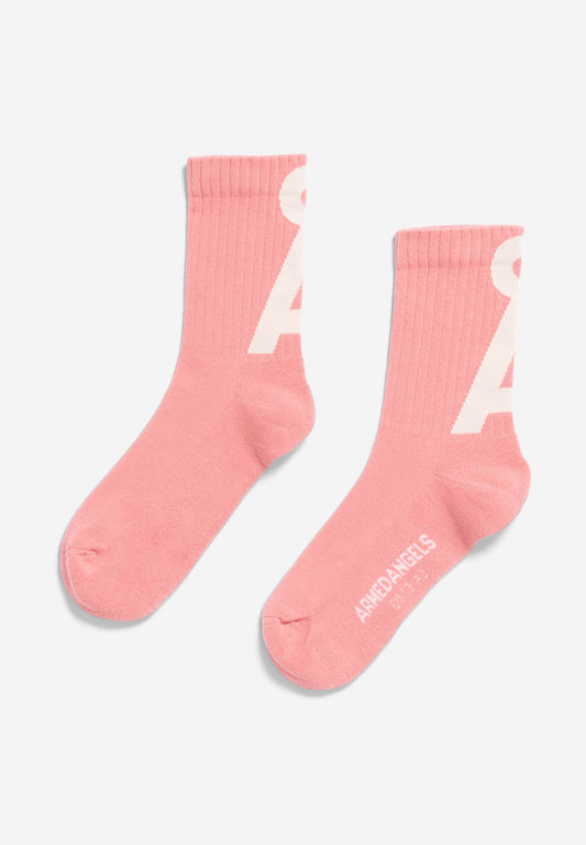 Chaussettes mi-hautes en coton biologique | rose "saamus short - dark peony-oatmilk"