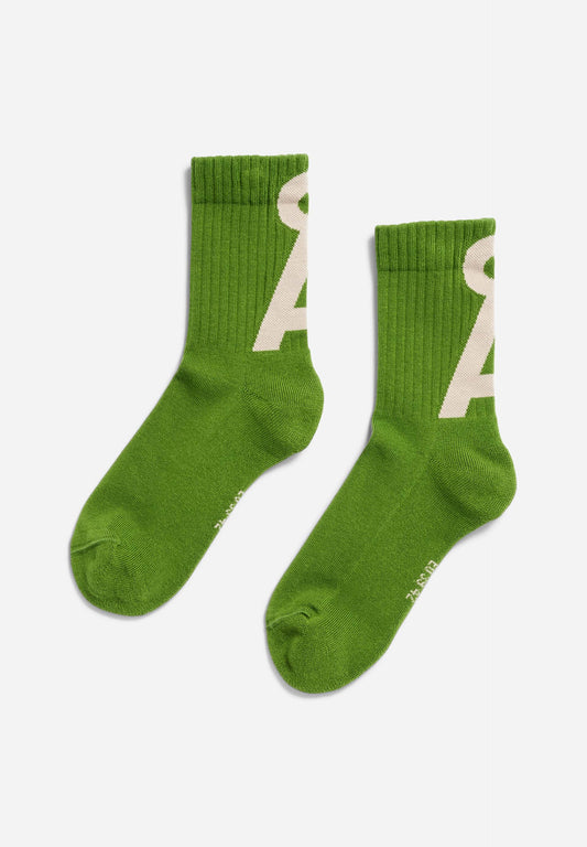 Chaussettes mi-hautes en coton bio | vert "saamus short - ivy green-sand stone"