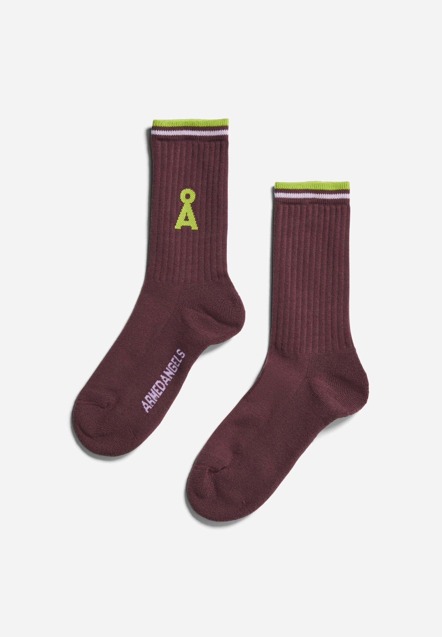 Chaussettes en coton bio et matière recyclée | prune "saamus stripes fudge"