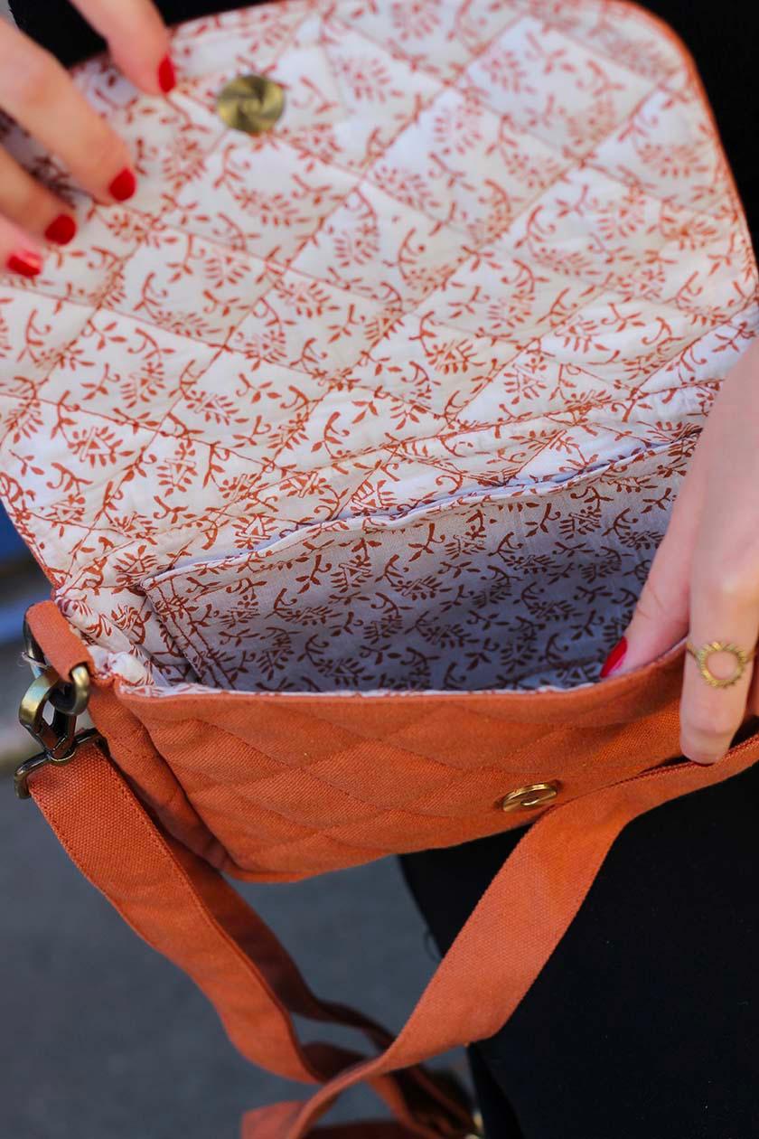 Sac bandoulière matelassé en coton bio | orange "margault sienne matelasse"