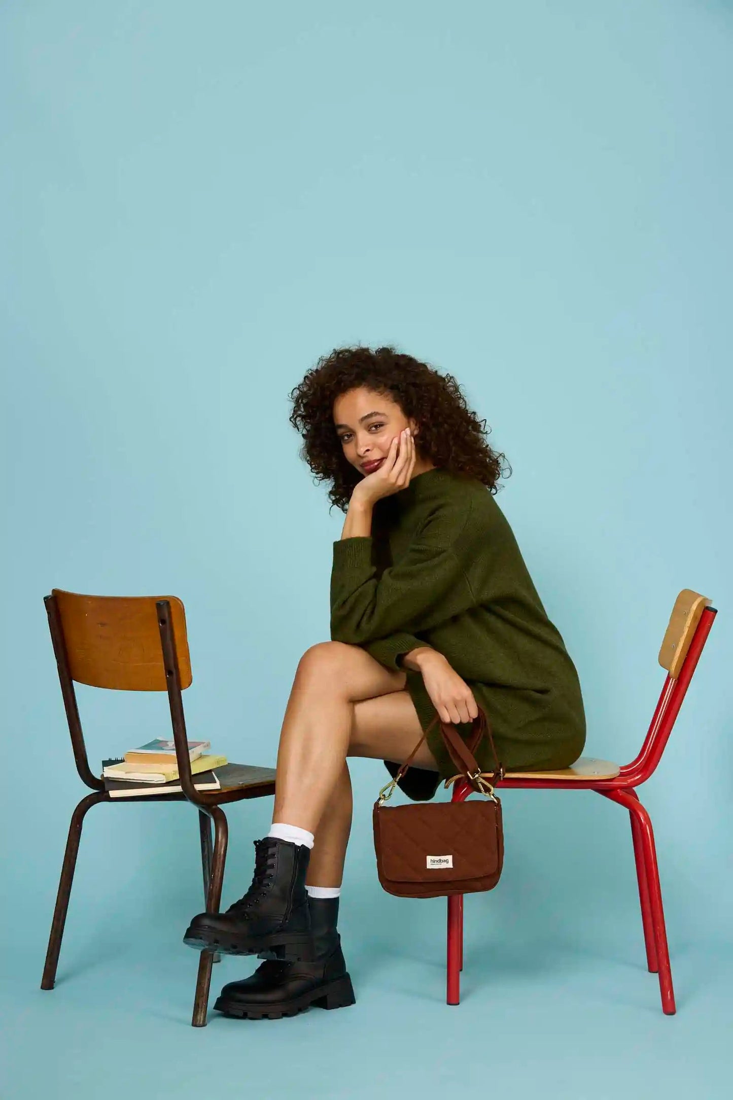 Sac bandoulière matelassé en coton bio | chocolat "margault"