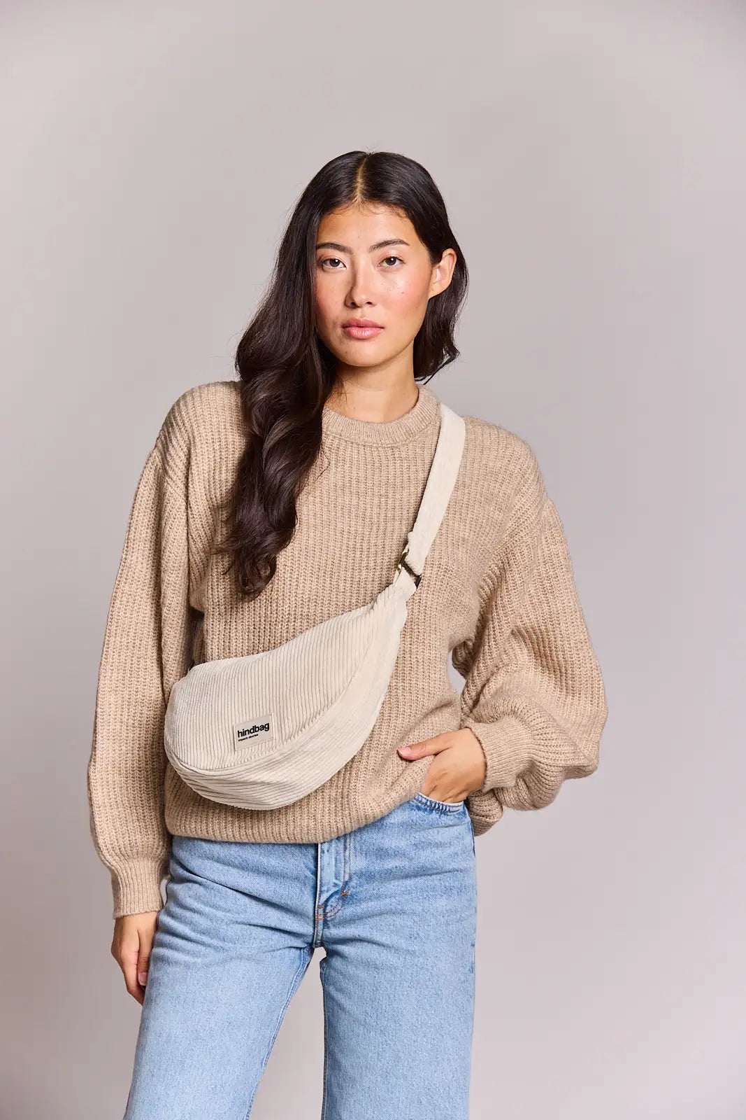 Sac bandoulière en coton bio  | écru "andrea velours"