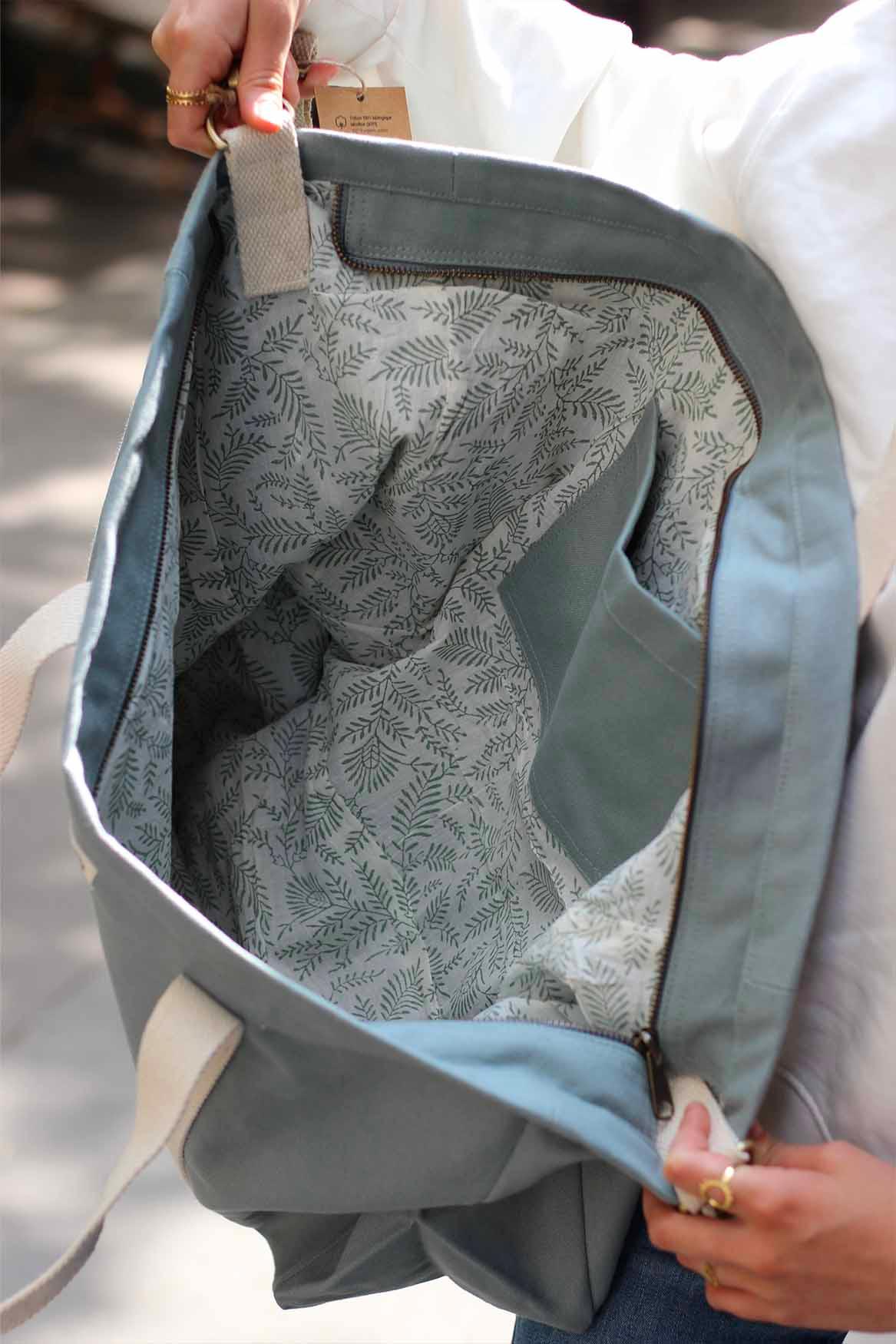Sac de voyage en coton bio | Sauge "jean sauge"