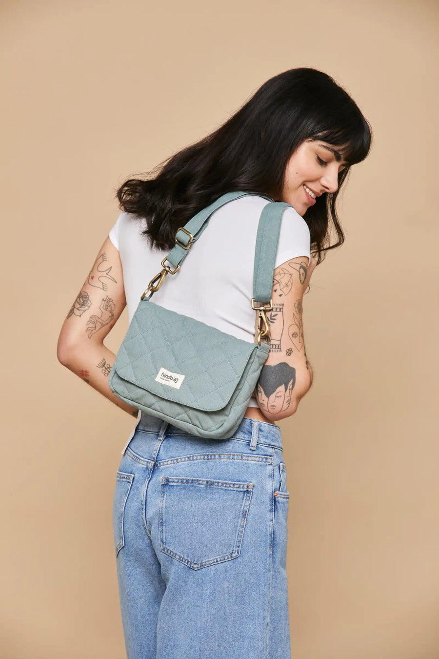 Sac bandoulière matelassé en coton bio | sauge "margault sauge matelasse"