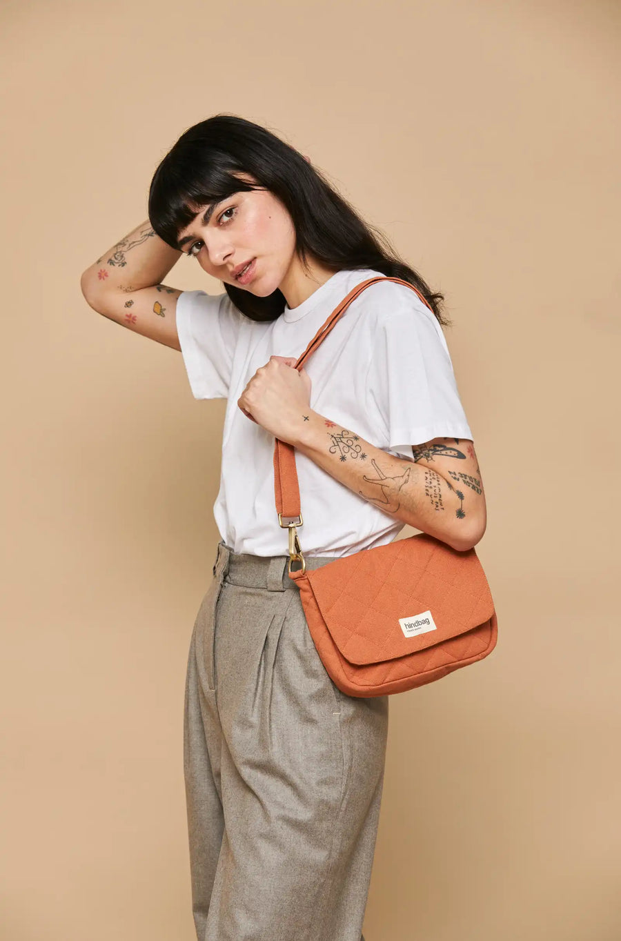 Sac bandoulière matelassé en coton bio | orange "margault sienne matelasse"