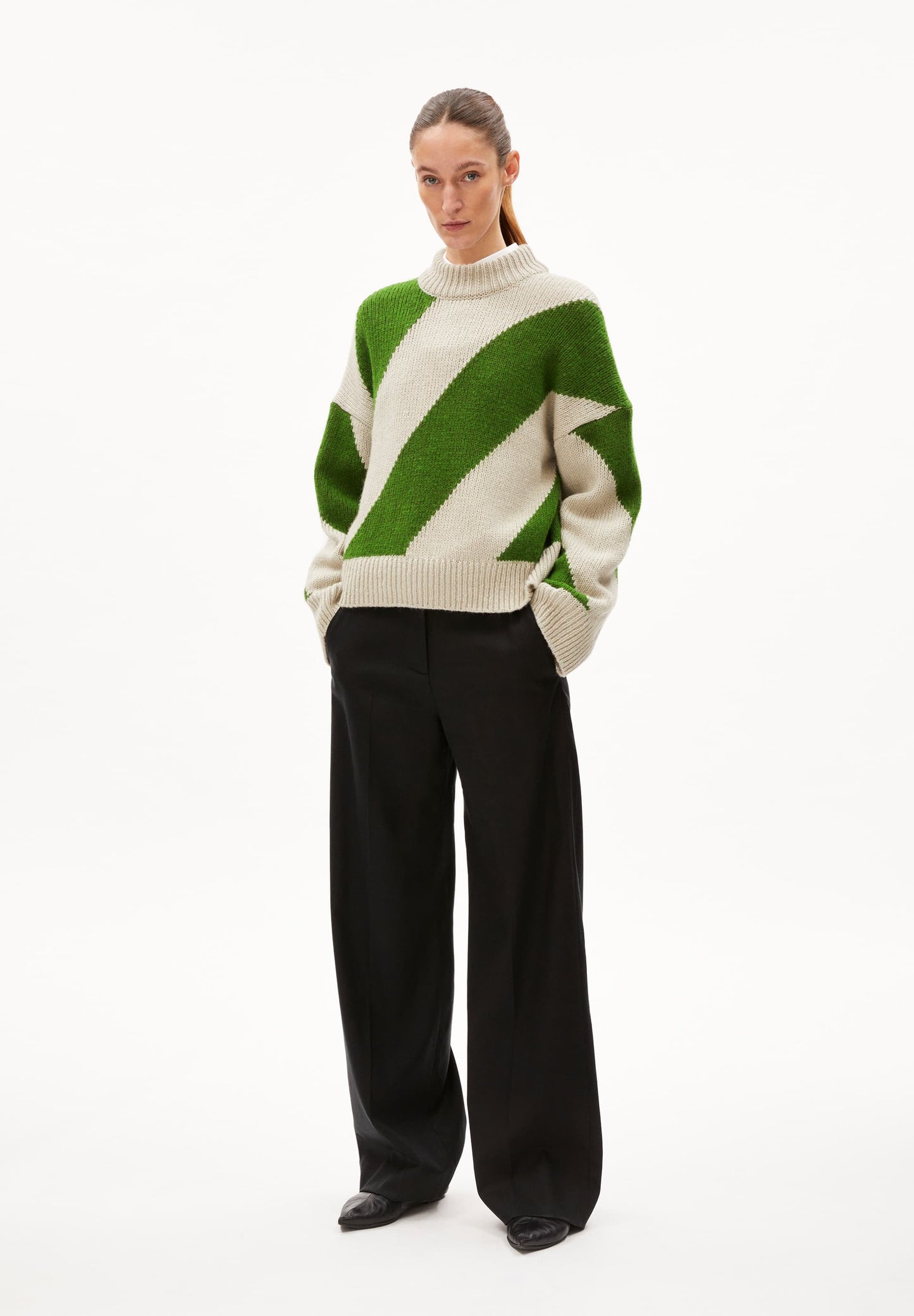 Pull en coton bio | vert "sadnaa stripes - gravel ivy green"