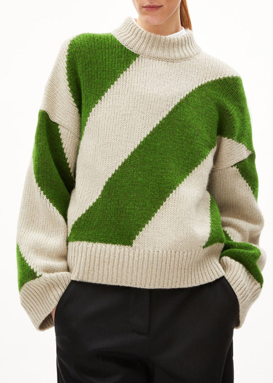 Pull en coton bio | vert "sadnaa stripes - gravel ivy green"