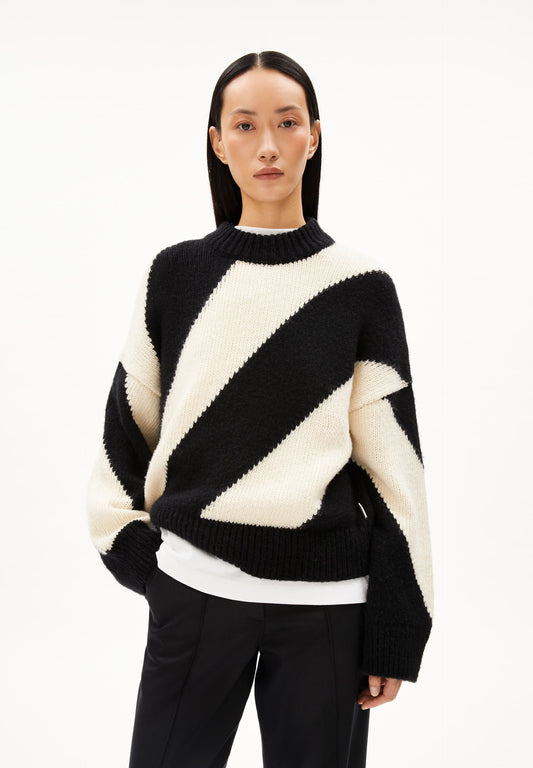 Pull en coton bio | noir "sadnaa stripes - oatmilk-black"