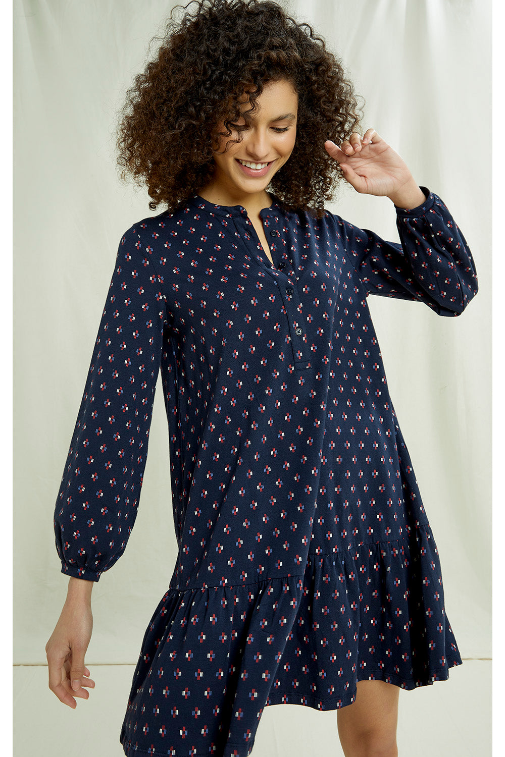 Robe marine à motifs en coton bio - Sahana