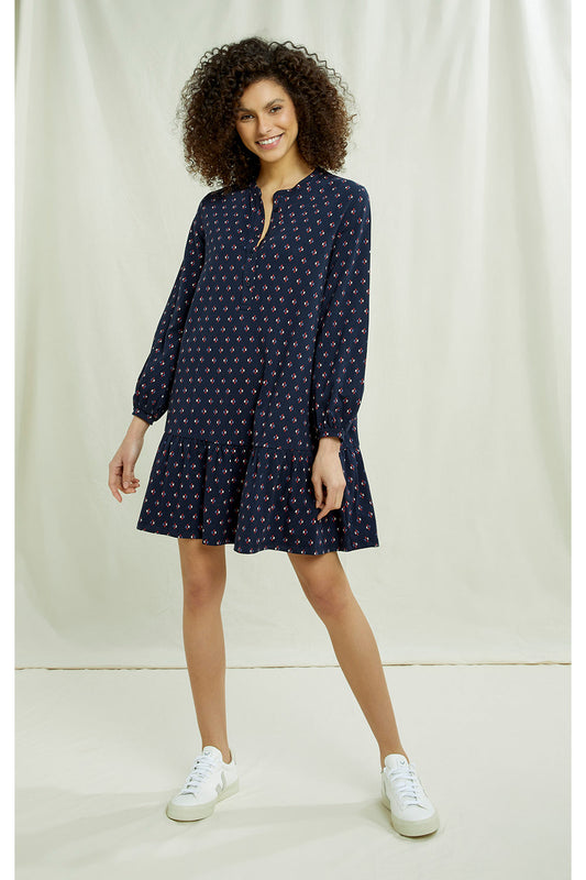 Robe marine à motifs en coton bio - Sahana